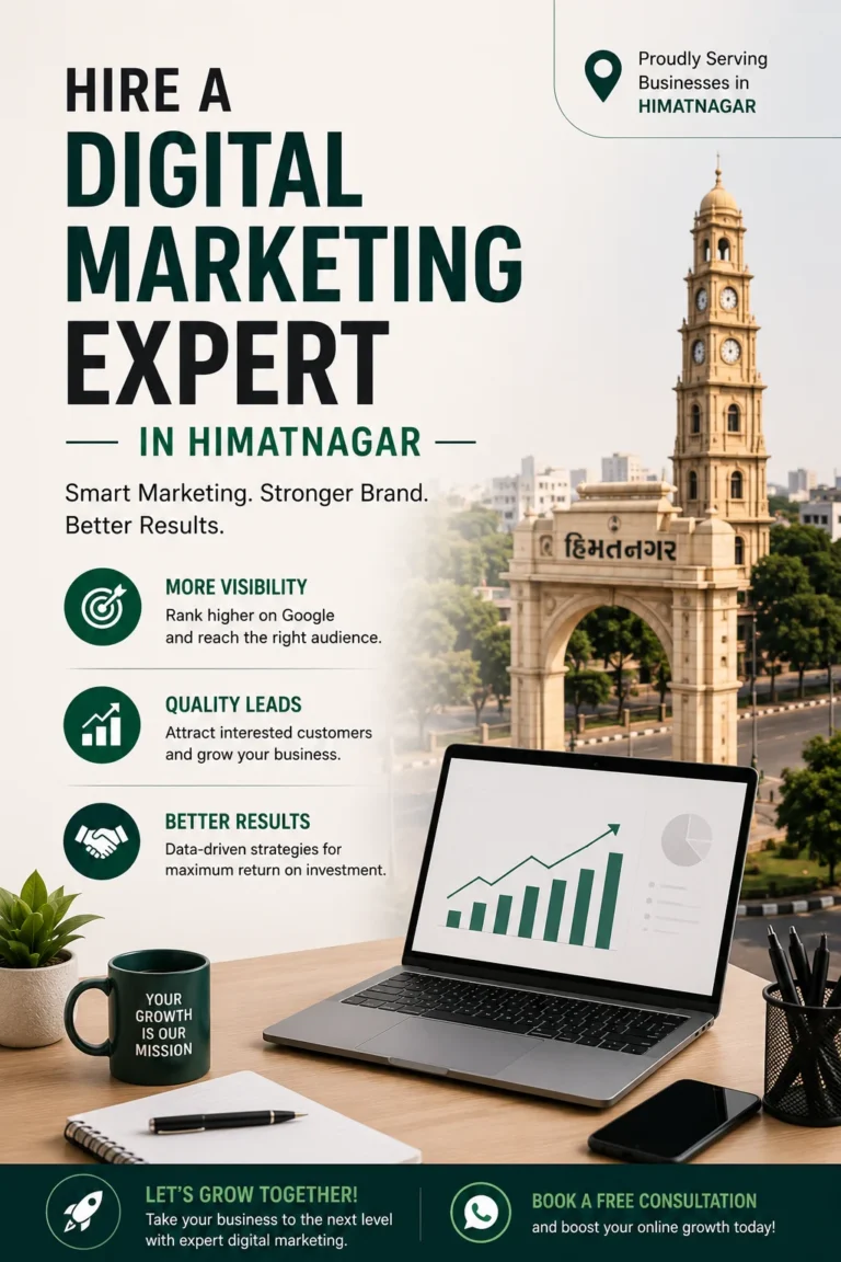 Digital marketing expert in Himatnagar helping local businesses grow with SEO, Google Ads, social media marketing, and online business growth.